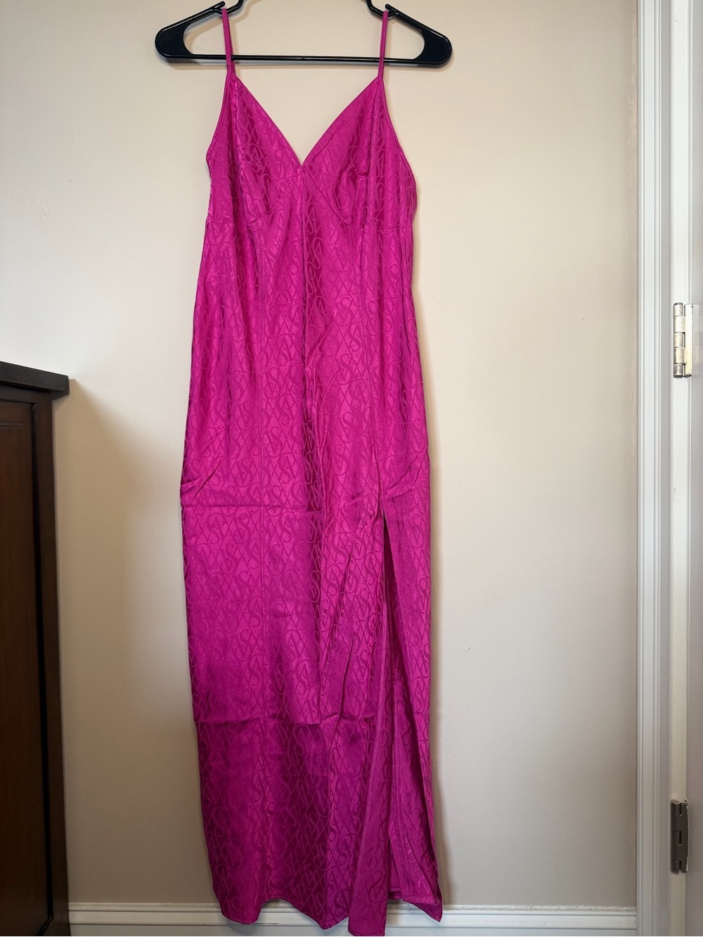 Vintage Victoria's Secret Fuchsia Satin Slip Maxi Dress with Slit